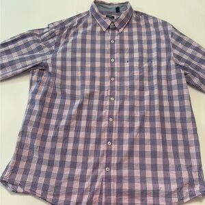 IZOD Pink Blue Plaid Button Down Shirt Men’s 2XLT Long Sleeve Classic Fit